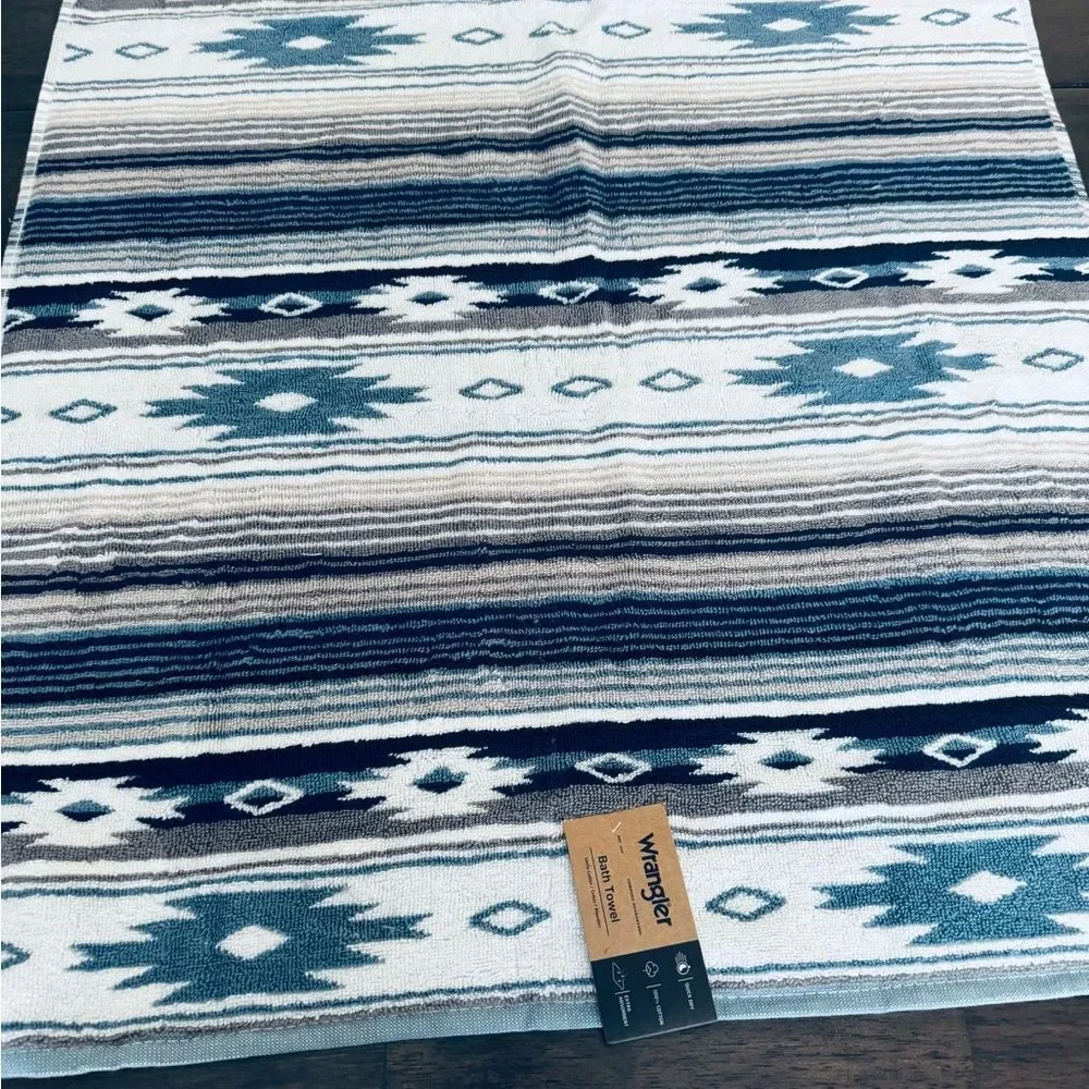 Wrangler 2-ct Western Aztec Blue Tribal Boho Bath Towels Set